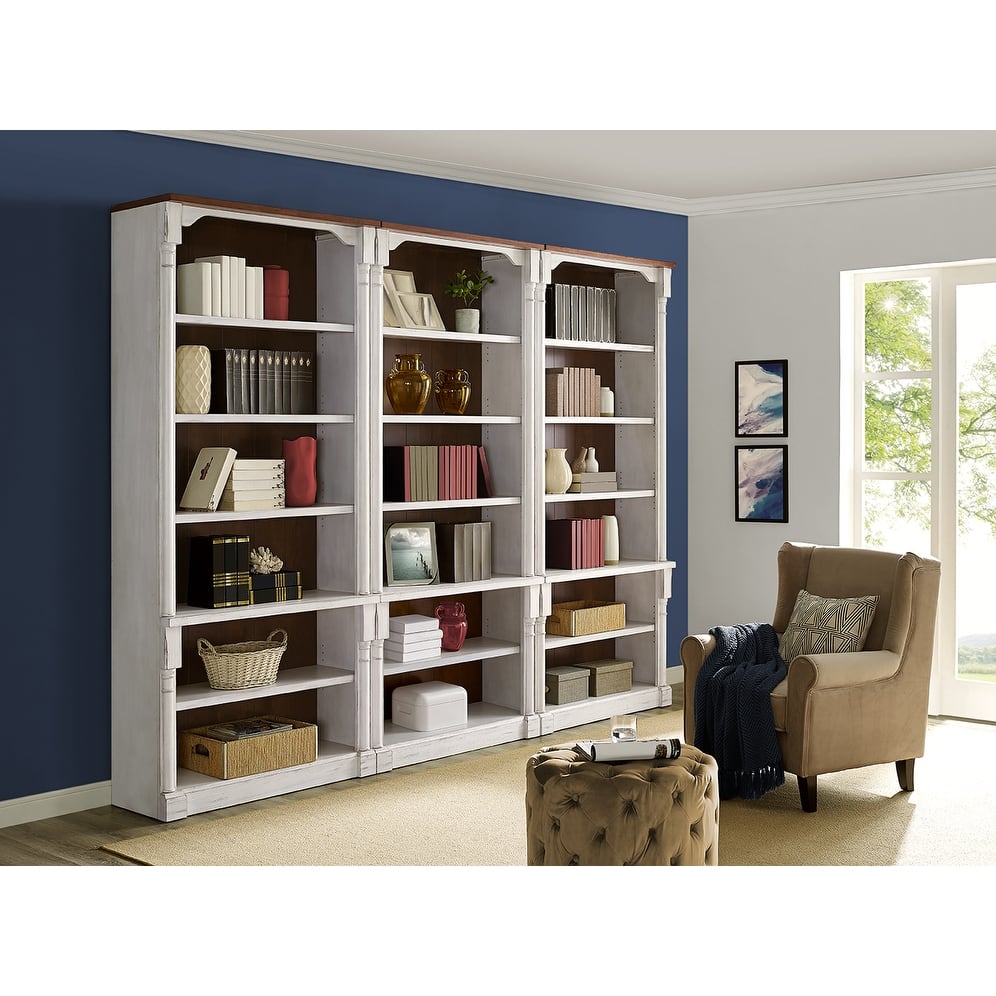 Rustic Open 8' Wood Bookcase, Storage Cabinet, White - 126W x 94H x 16D
