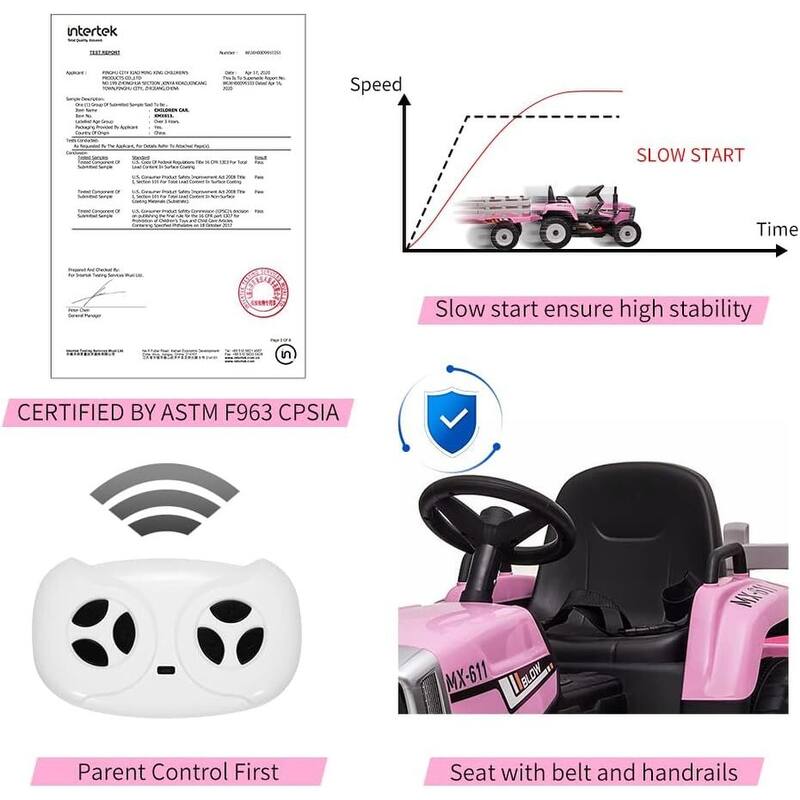 25W Kids Ride On Tractor, Electric Vehicle Car with Trailer & Remote Control