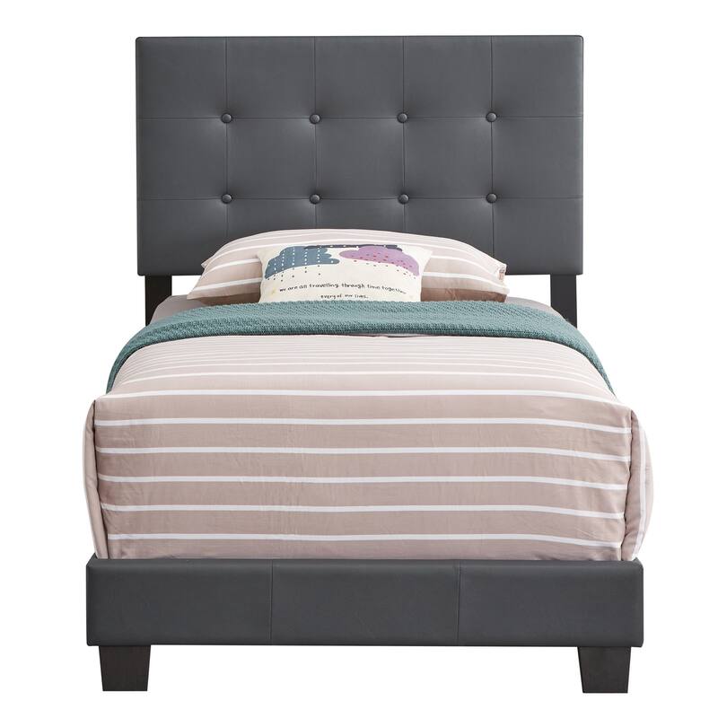 Solid Button Tufted Twin Panel Bed - 77" - Dark Gray