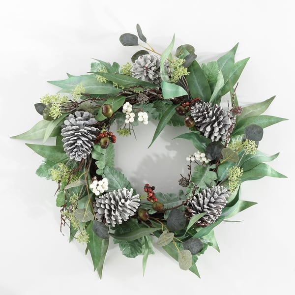 slide 2 of 4, SAFAVIEH Faux 24 Inch Eucalyptus & Berries Wreath W/ Pine Cones - Multi - 24" W x 24" D x 7" H