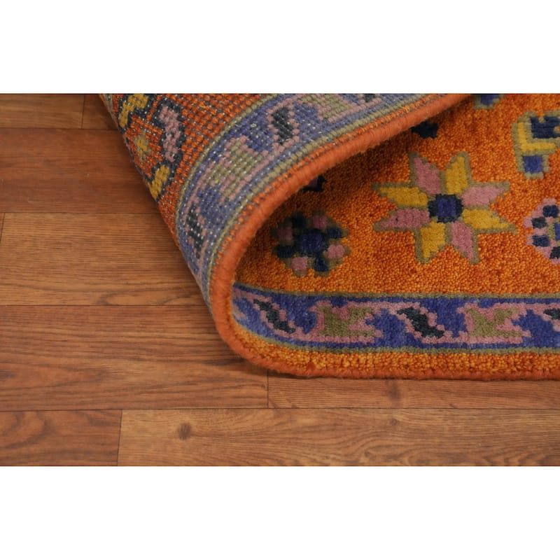 Hand-knotted Traditional Wool Orange Geometric Area Rug Oriental Carpet - 8' 2'' X 2' 8''