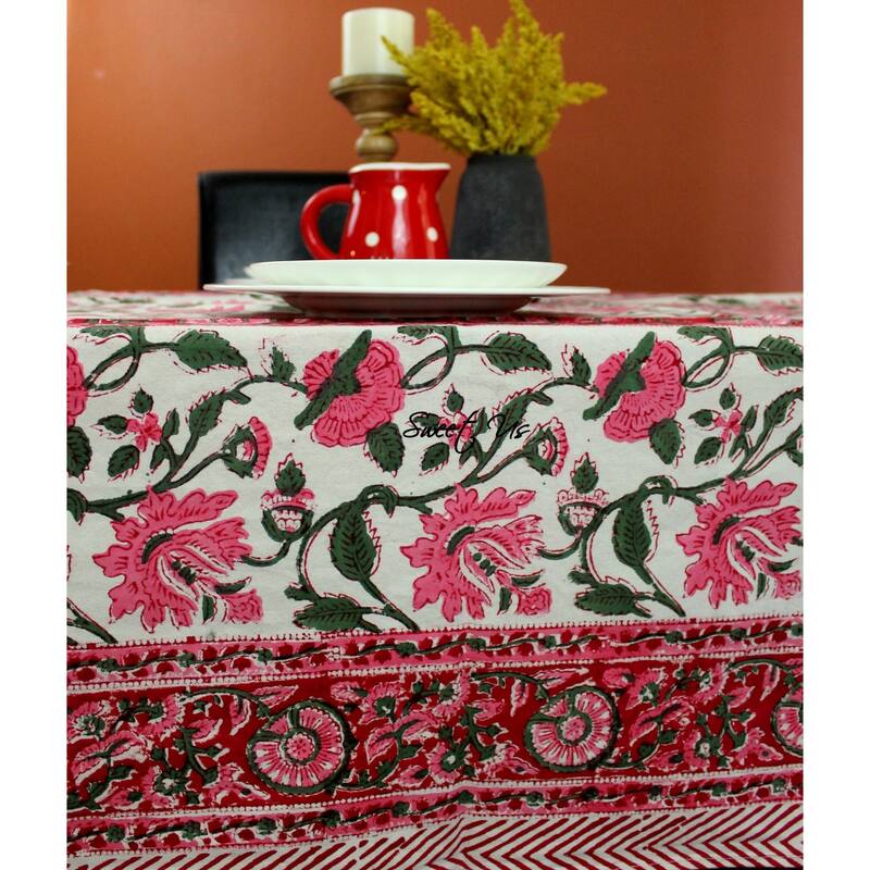Romantic Floral Block Print Tablecloth Collection