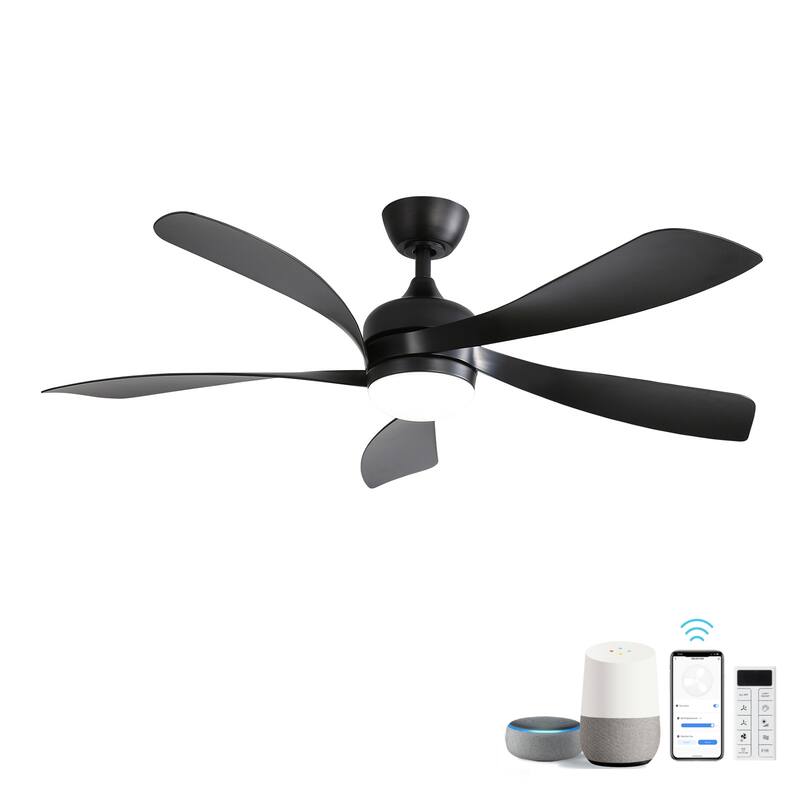 45 Inch Matte Smart Ceiling Fan with DC Motor Alexa APP Control Quiet Reversible Operation Dimmable Lighting and Timer - Matte Black