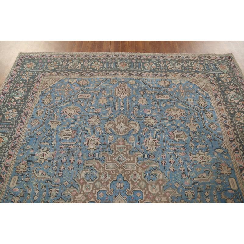 Over Dyed Blue Tabriz Persian Vintage Rug Hand-Knotted Wool Carpet - 8'0"x 10'11"