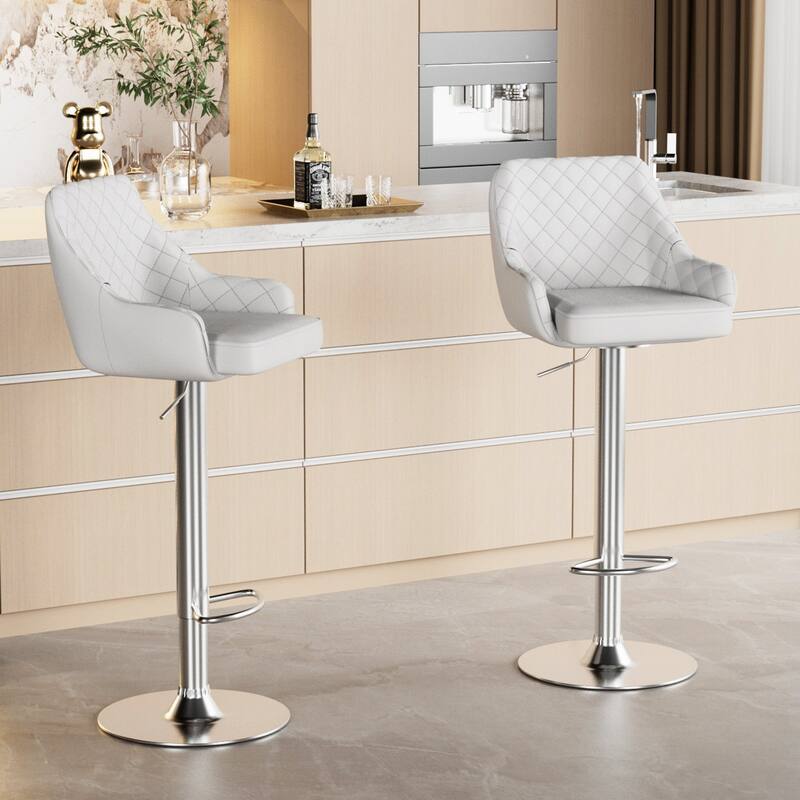 Javlergo Bar Stools Set of 2 Adjustable Swivel PU Leather Counter Height Barstools with Arm and Back