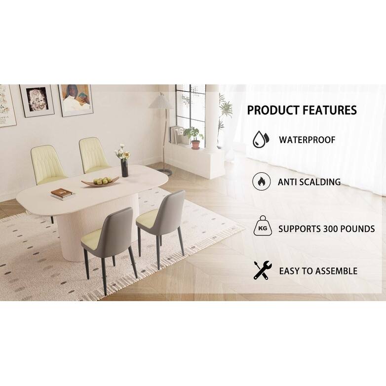 63 "medieval modern cream style MDF dining table and PU dining chair set 4. Assemble Desktop and metal leg dining chair set