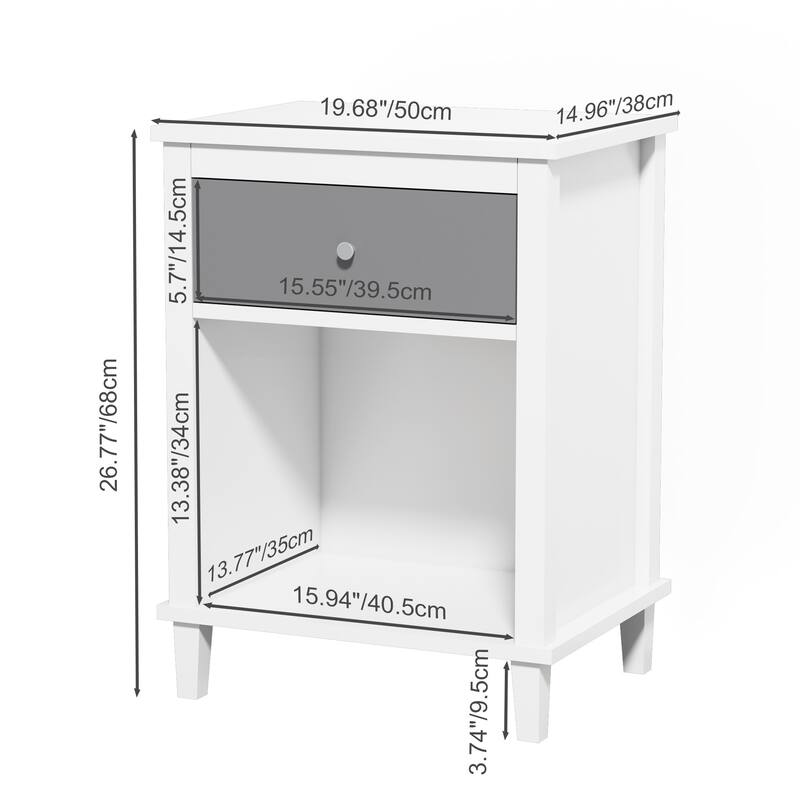 Wooden Nightstand with Drawer and Storage Shelf Modern End Table Side Table Night Stand Bedside Table for Bedroom, Living Room