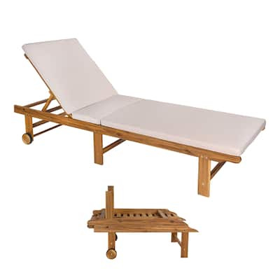Adjustable Outdoor Chaise Lounge w/ Cushion & Wheels - JONATHAN Y