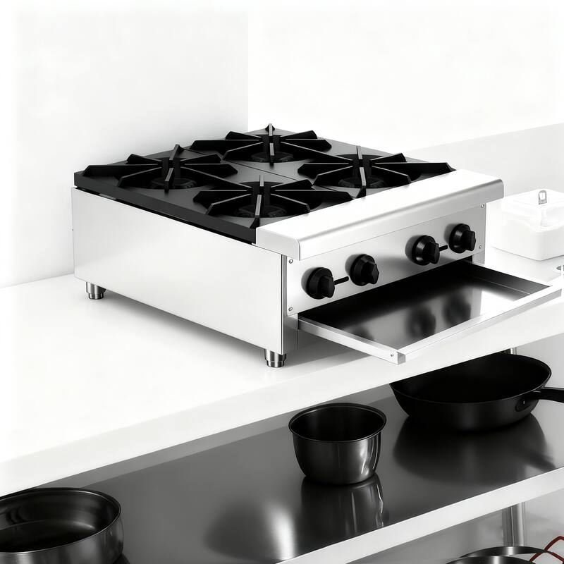 Gas Stove with 4 Burners,Natural Gas Countertop Cooking Stove Range, Stainless Steel Gas Hot Plate, 112,000 BTU