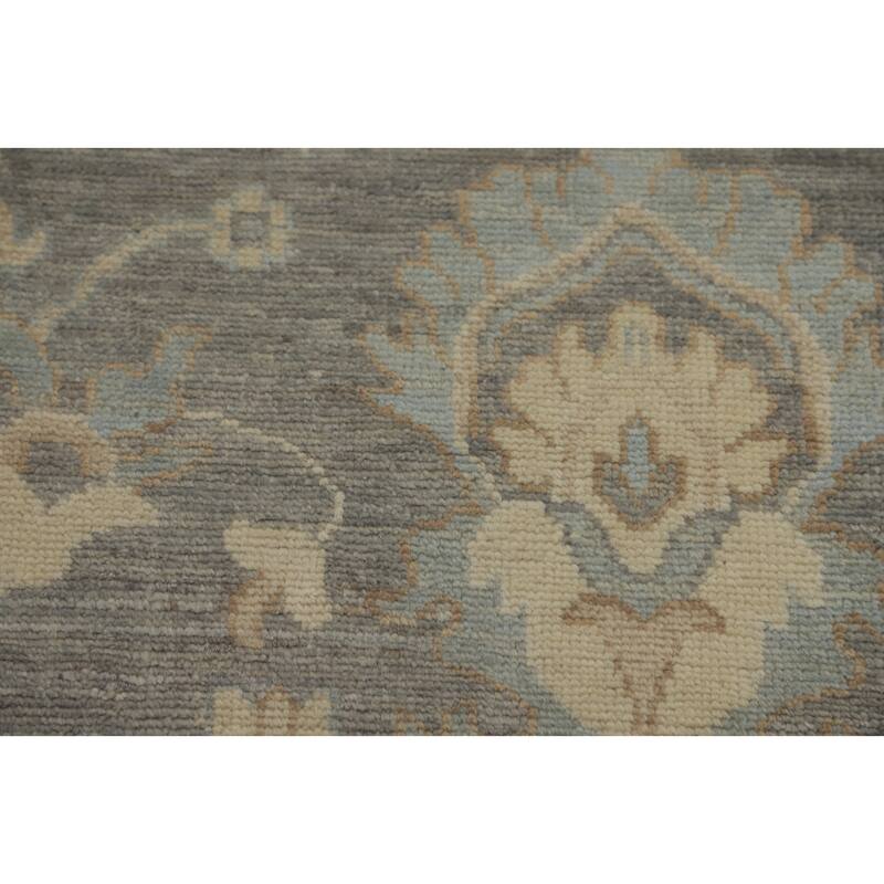 All-Over Gray Floral Oushak Vegetable Dye Large Rug, Floral Geometric Carpet - 13' 10'' X 10' 1''
