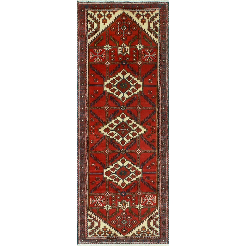 Fine Vintage Distressed Acelas Red/Ivory Runner - 3'6" x 9'6"