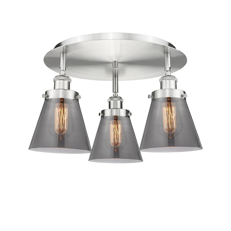 Innovations Lighting Cone - 3 Light 18" Flush Mount - Satin Nickel/Light Smoke