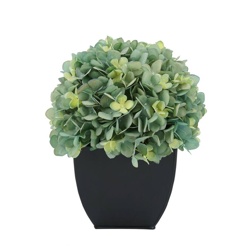 Faux Hydrangea in Black Tapered Zinc Cube