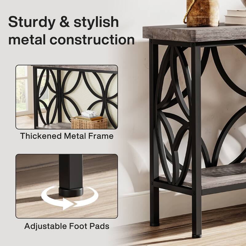 Extra Long Sofa Table with Metal Frame & Rustic Wood Finish - 70.86" L x 11.81" W x 31.88" H