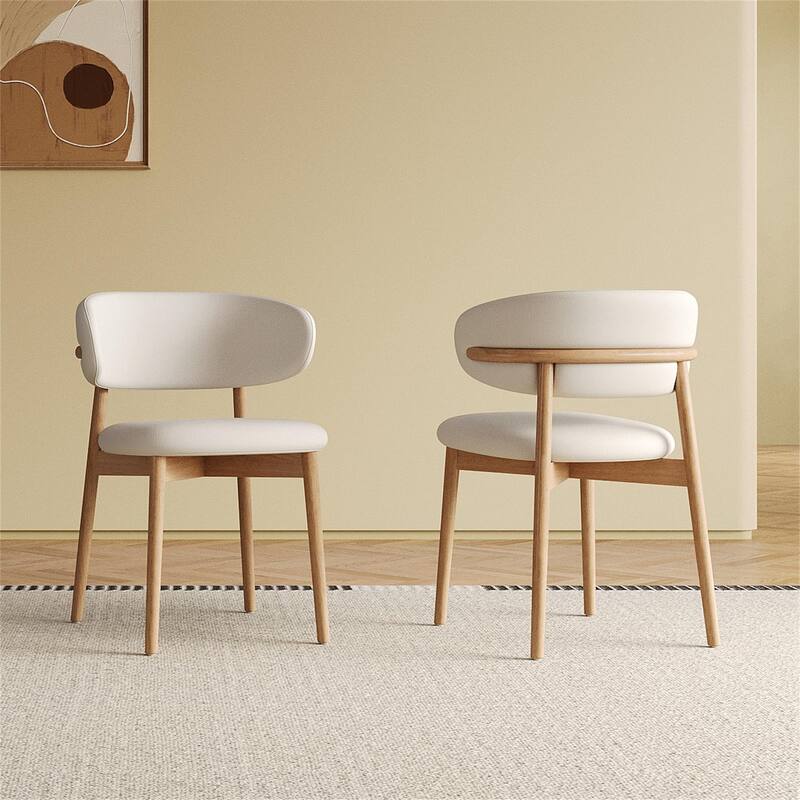 Mid-Century Modern Wood Feet Dining Chair (Set Of 2)-Stylish Wooden Chairs, Comfortable & Durable, Easy To Assemble - White