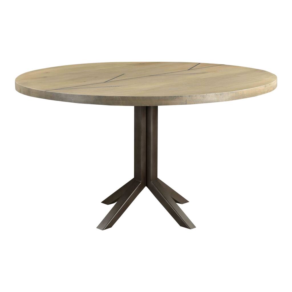 Aurelle Home Solid Oak and Iron Inlay Round Dining Table