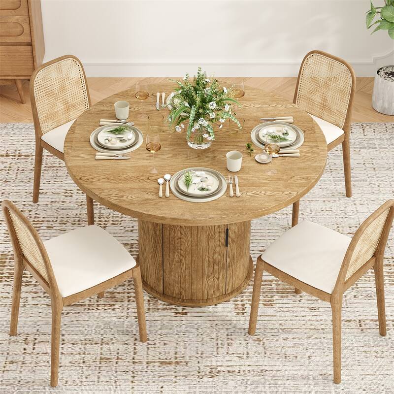 43" Round Wood Top Dining Table for 4 with Sturdy Metal Base