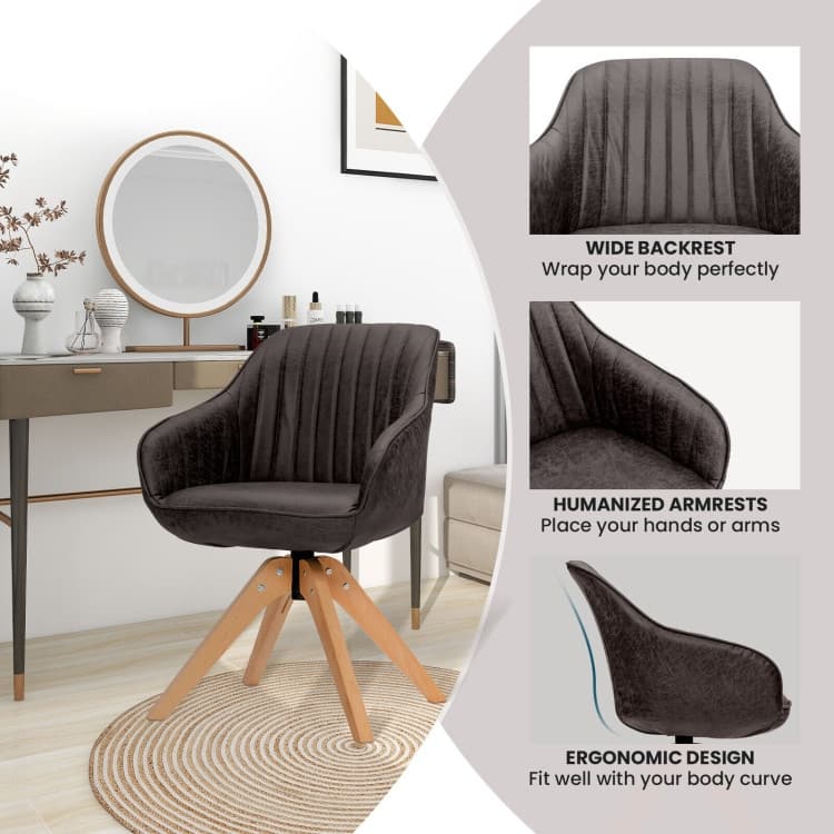 Modern Leathaire Set of 2 Swivel Accent Chair with Beech Wood Legs - 33.5 x 27 x 27 inch (L x W x H)