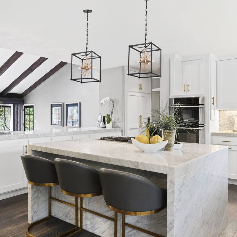 Tinky Modern Farmhouse Black Gold Pendant Lights 4-light Industrial Sputnik Island Chandelier - Black & Gold - L12"xW12"xH16"