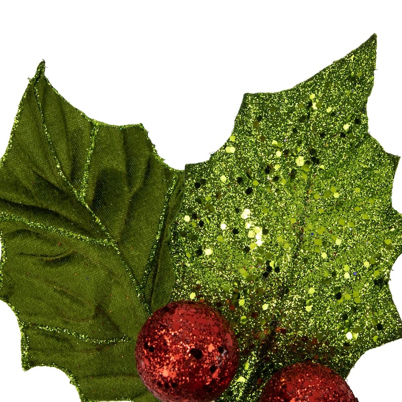 19" Green and Red Glitter Sequin Mistletoe Christmas Pick - 19