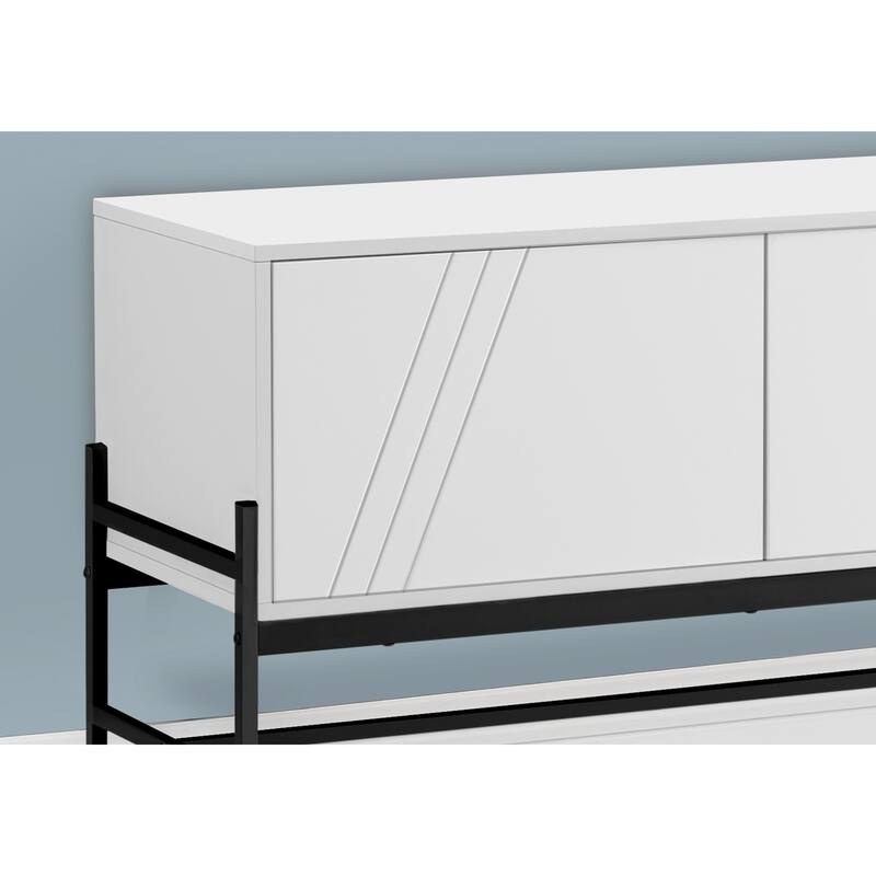 Modern 60-Inch TV Console with Grey Laminate and Black Metal, Entertainment Center with Storage
