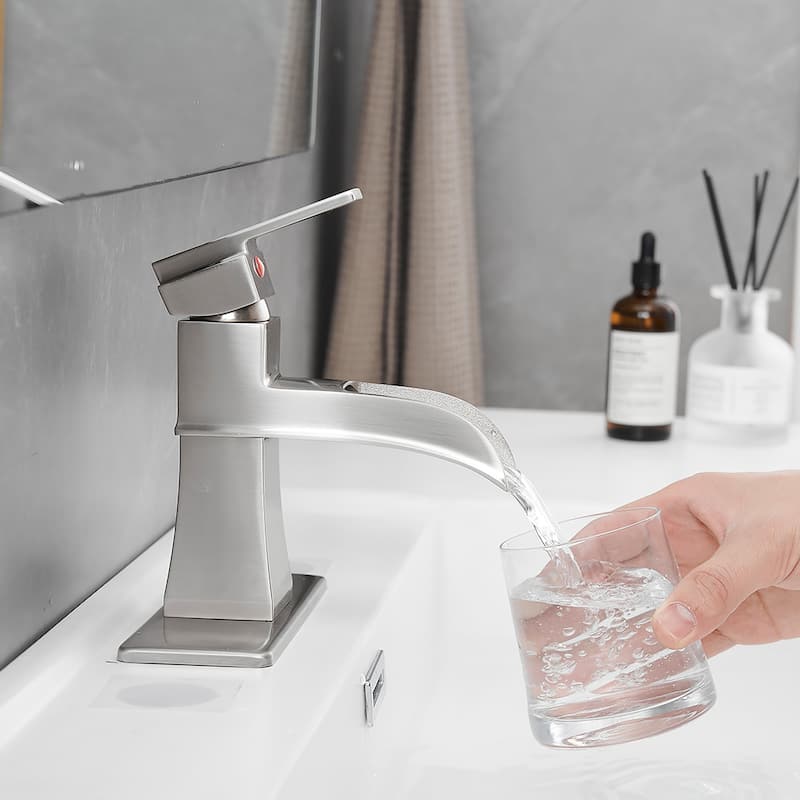 Single-handle Bathroom Waterfall Sink Faucet with Drain and Deckplate