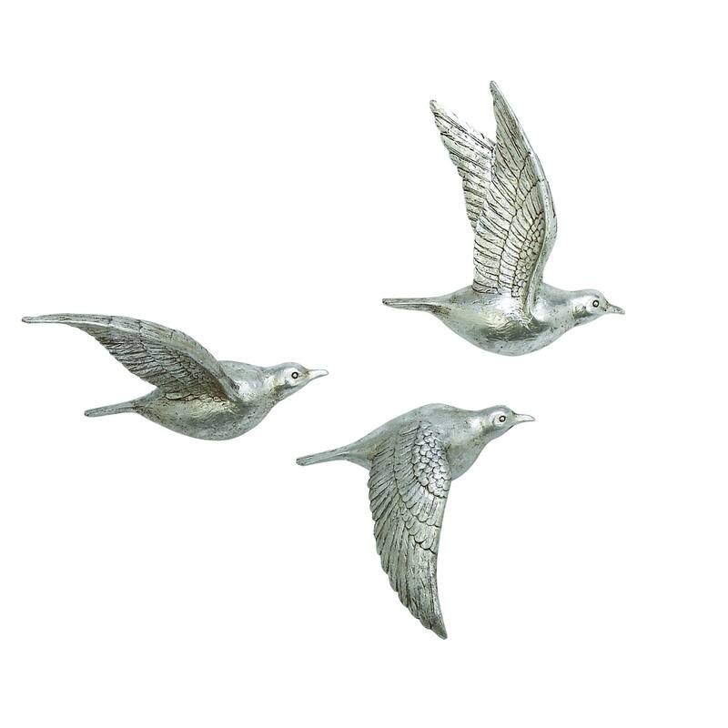 Polystone Weathered 3D Floating Bird Wall Decor (Set of 3) - Dark Brown, Gold, Silver