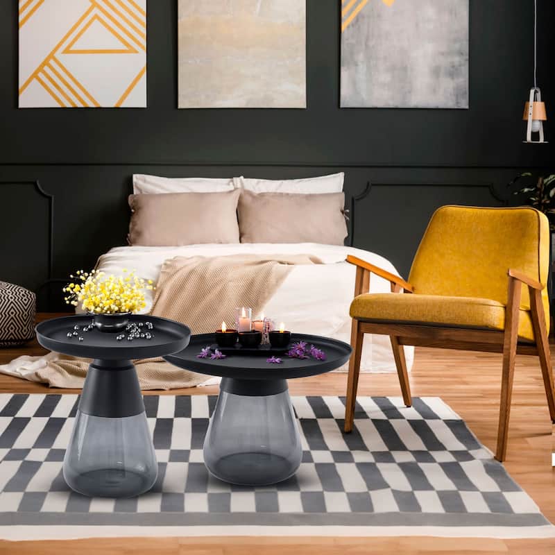 Set of Two Matte Black Tray Top Aeryn Nesting Tables - 24x17 19x20