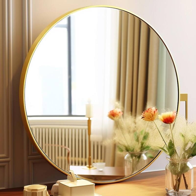 Circle 24 in. W x 24 in. H Round Metal Framed Wall Mirror Bathroom Mirror for Entryway, Over Sink - 24"Lx24"W - Gold