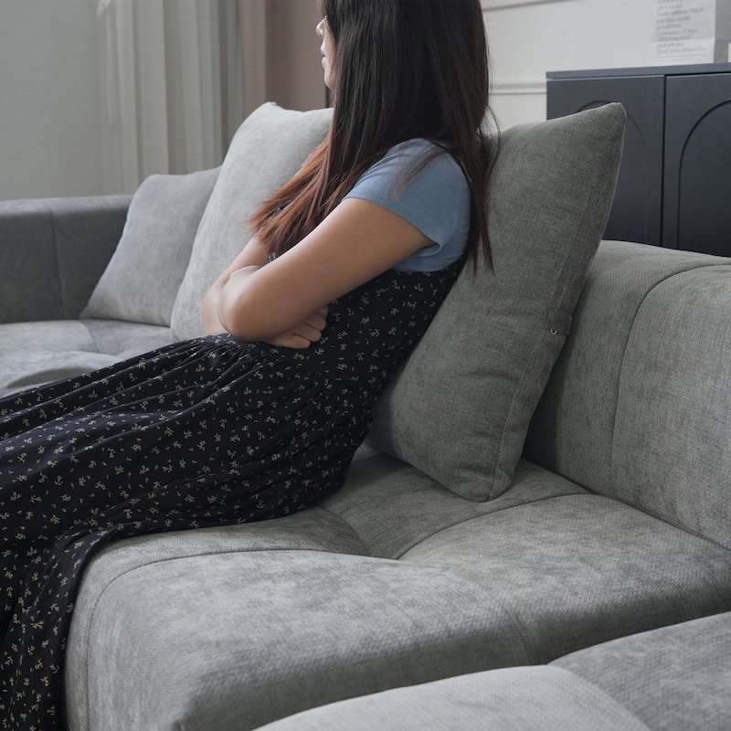 144.17" Linen Sectional Sofa U-shaped Modular Couch Wide Armrest Sofa with Pillows for Living Room