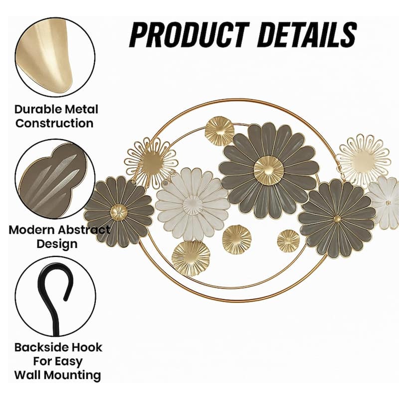 Aria Home Oversized Floral Metal Wall Art Gold Horizontal Sculpture