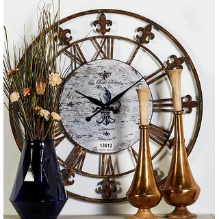 Metal 36-inch Fleur-de-lis Decorative Clock