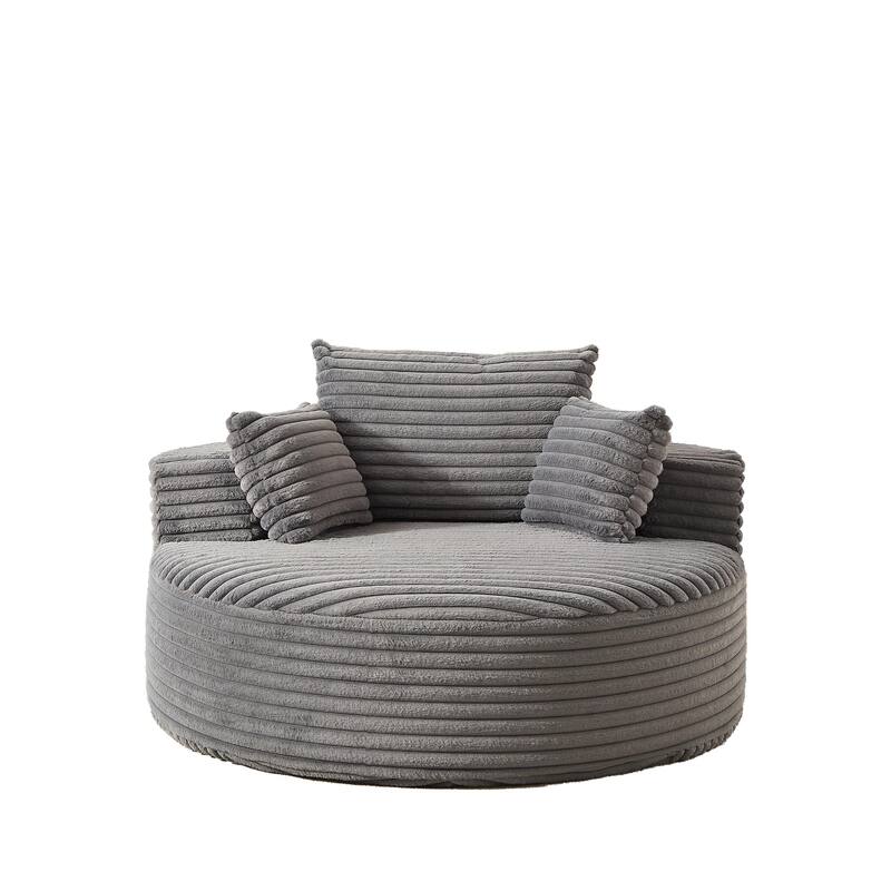 Corduroy Upholstered Single Sofa, Oversized Fluffy Round Sofa, Single Sleeper Reading Chair with Armrest & Pillow