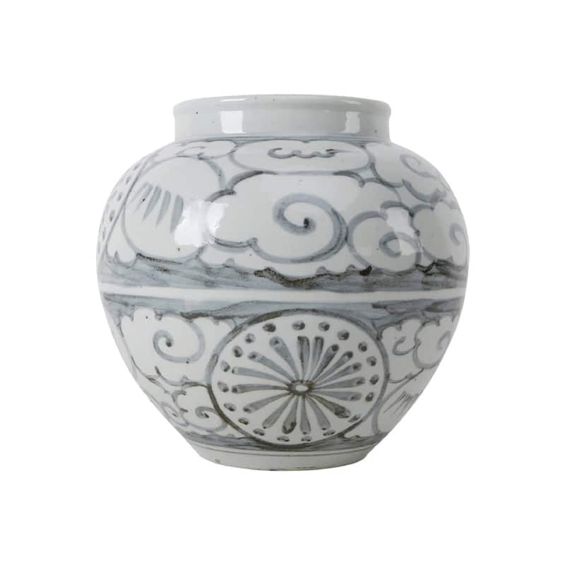 Artissance 10 in. Tall Off White Porcelain Ming Ming Vase with Lucky Cloud Motif