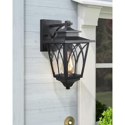 Outdoor Wall Light Fixtures Wall Sconce with Matte Black Finish Clear Seeded Glass