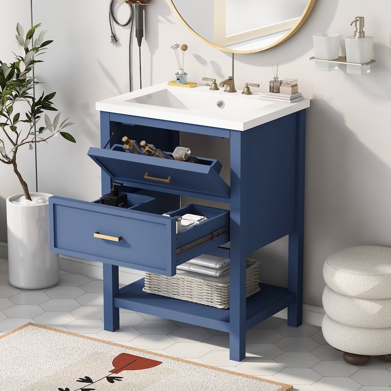 24'' Bathroom Vanity with Top Sink, Modern Bathroom Storage Cabinet with 2 Drawers, Single Sink Bathroom Vanity