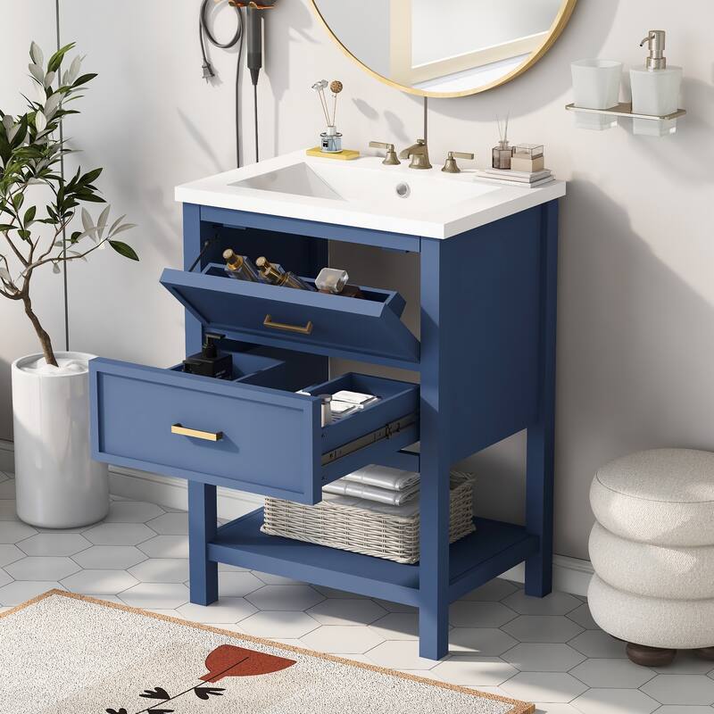 Roomfitters 24" Bathroom Vanity with Sink, Freestanding Cabinet with 2 Drawers, Modern Compact Storage Unit