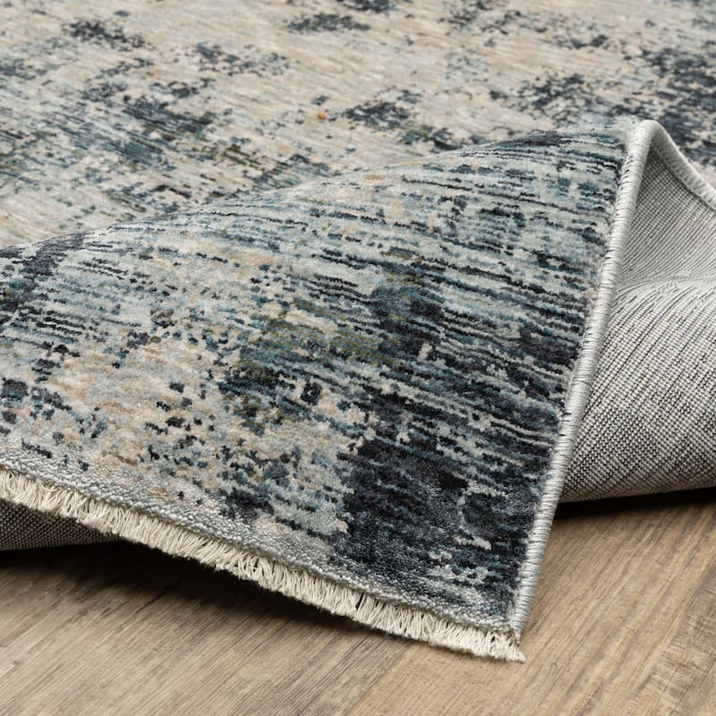 Style Haven Hendrix Distressed Abstract Beige/ Blue Fringe Edge Area Rug