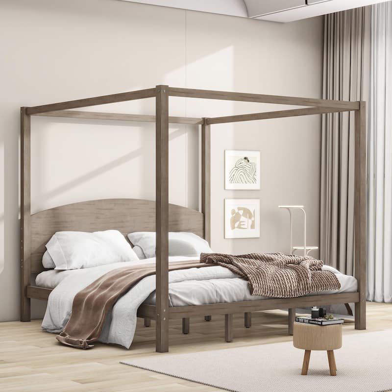 Roomfitters King Size Canopy Platform Bed with Headboard, Support Legs and Modern Frame - Brown - King