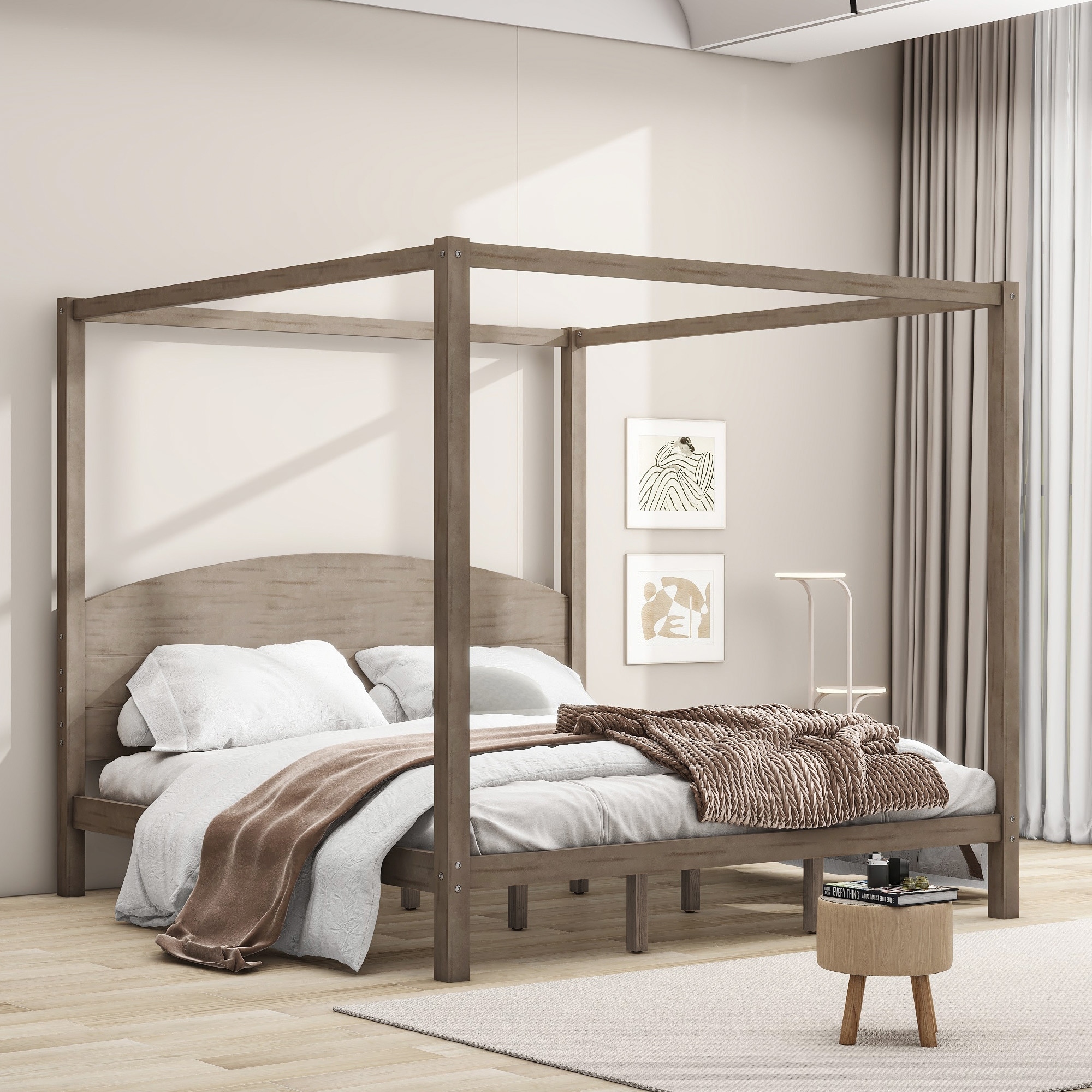 Roomfitters King Size Canopy Platform Bed with Headboard, Support Legs and Modern Frame