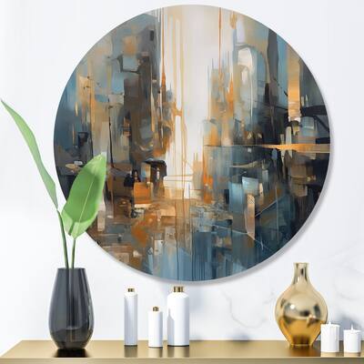 Designart "Orange Blue Geometric Blend" Minimalism Metal Round Wall Art