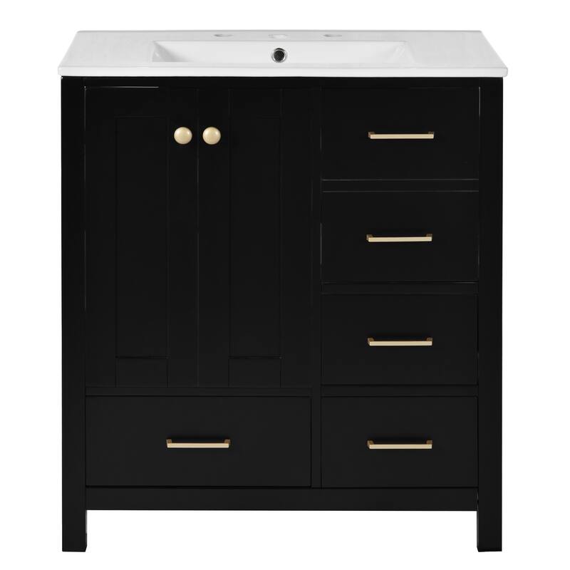 30-Inch Retro Style Bathroom Vanity with Ceramic Sink, 4 Drawers, Soft-Close Hinges, High-Quality MDF Construction