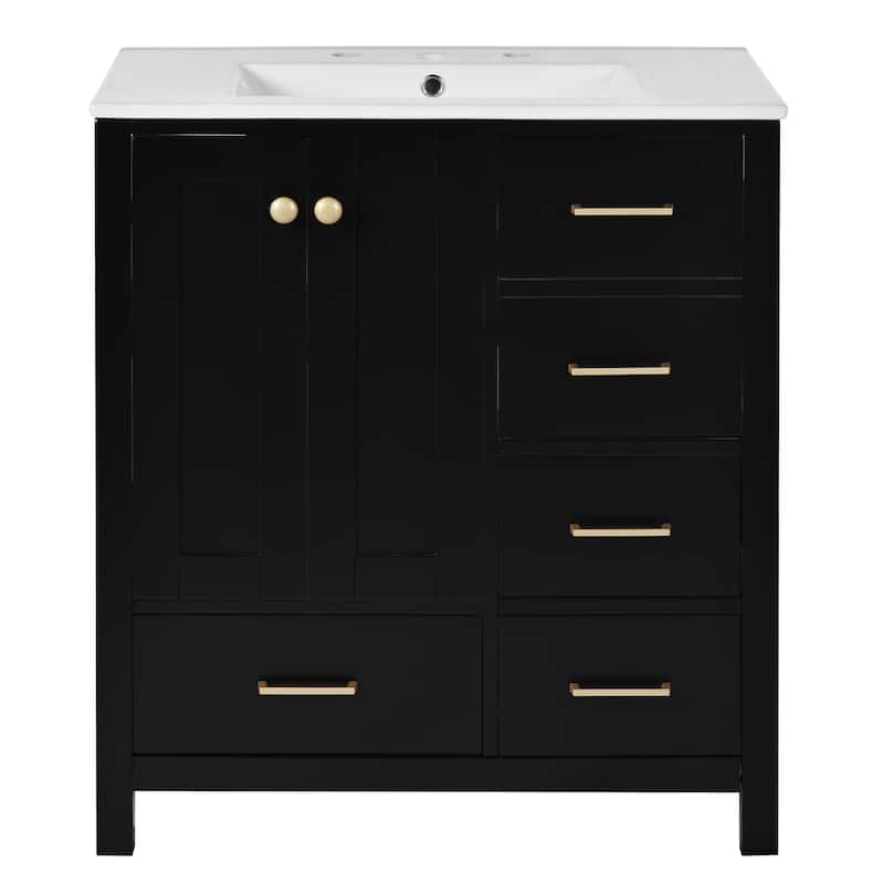 GDFStudio - Haverhill Modern Freestanding Bathroom Vanity with Ceramic Sink and 4 Drawers & Soft Closing Doors - 30'W