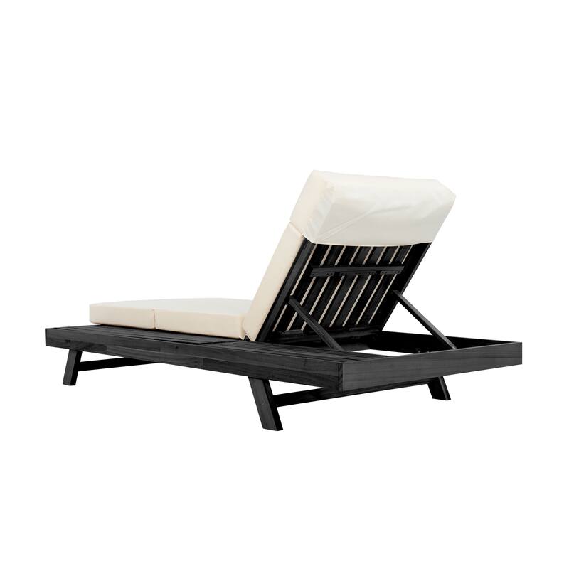 Christopher Knight Home - Elmont Outdoor Acacia Wood Adjustable Chaise Lounge with Water-Resistant Cushions & Headrest Cushion