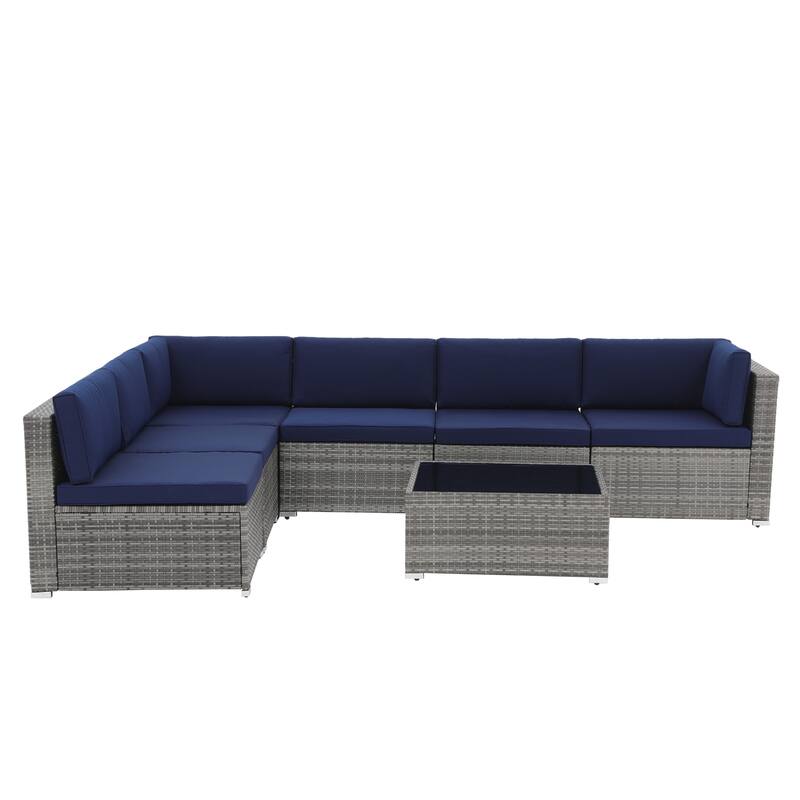 7 pieces Patio Wicker Sectional Sofa Set with Cushions