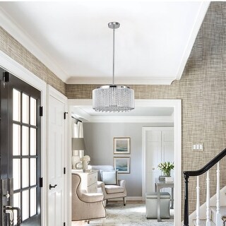 16" Chrome Crystal Pendant Chandelier - 7-Light Drum Style Fixture with ...