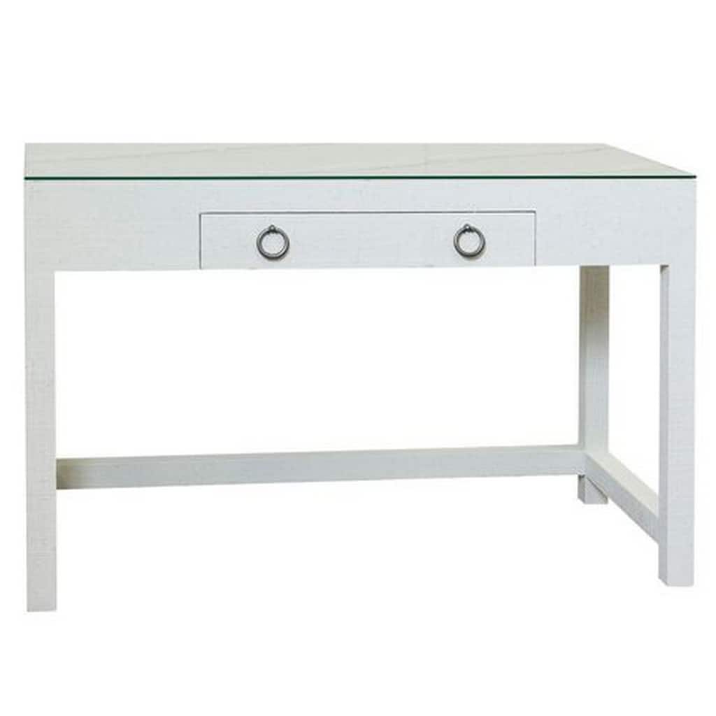 Bay St. Louis - Woven Raffia Desk with Glass Top - Silver Leaf Finish