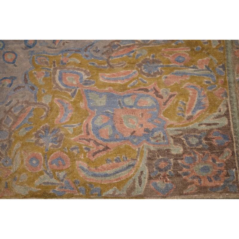 Distressed Tabriz Vintage Persian Area Rug Handmade Grey Wool Carpet - 9'10" x 12'10"