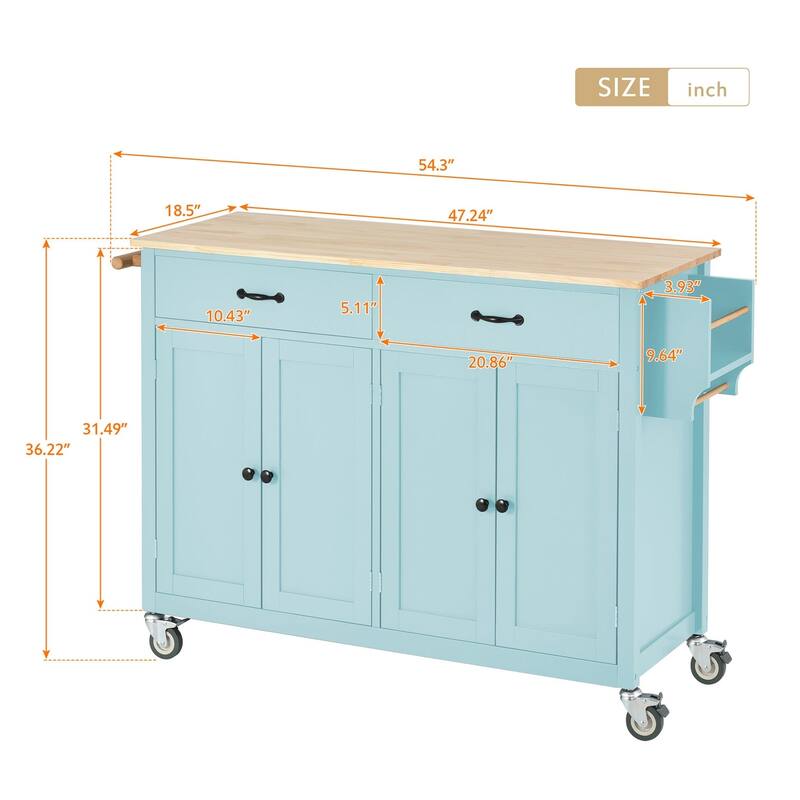 Multifunctional Solid Wood Frame Kitchen Cart with Spice Rack and Adjustable Shelves