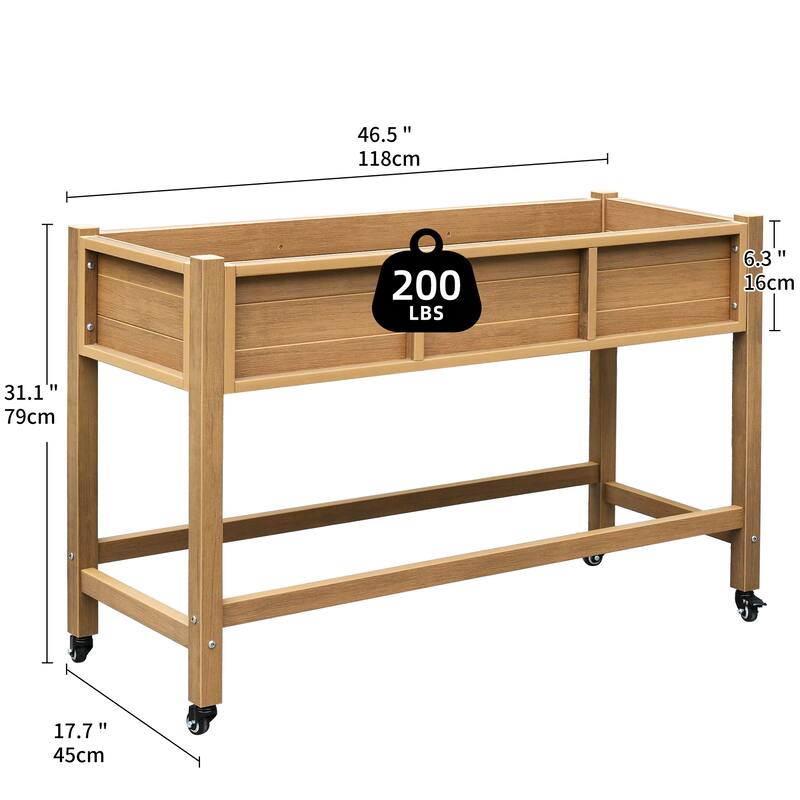 Moasis Outdoor Raised Garden Bed Planter Box Wood Mobile Elevated Stand With Lockable Wheel and Legs